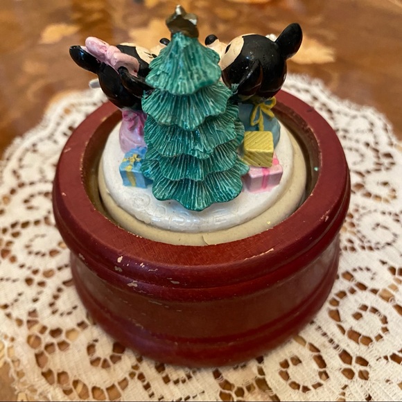 Vintage Walt Disney Minnie and Mickey Baby Christmas Wooden Ceramic Snow Globe - Picture 3 of 5